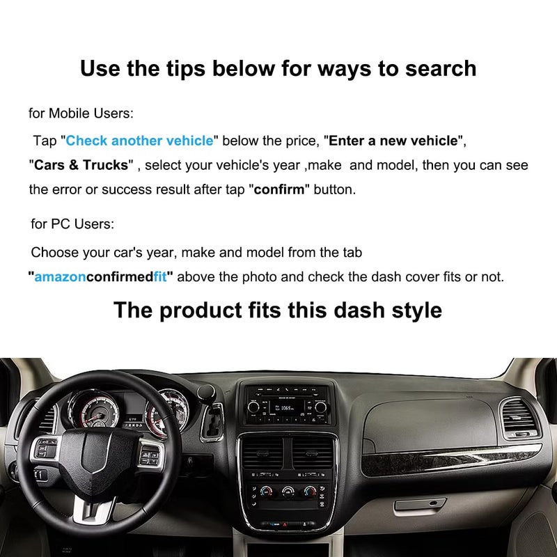 Yiz Dash Cover Mat Custom Fit for Dodge Grand Caravan/Ram C/V Tradesman/Chrysler Town Country,Dashboard Cover Carpet Pad Cap Protector Without Headlight Sensor (Black) Y08 - Image 2